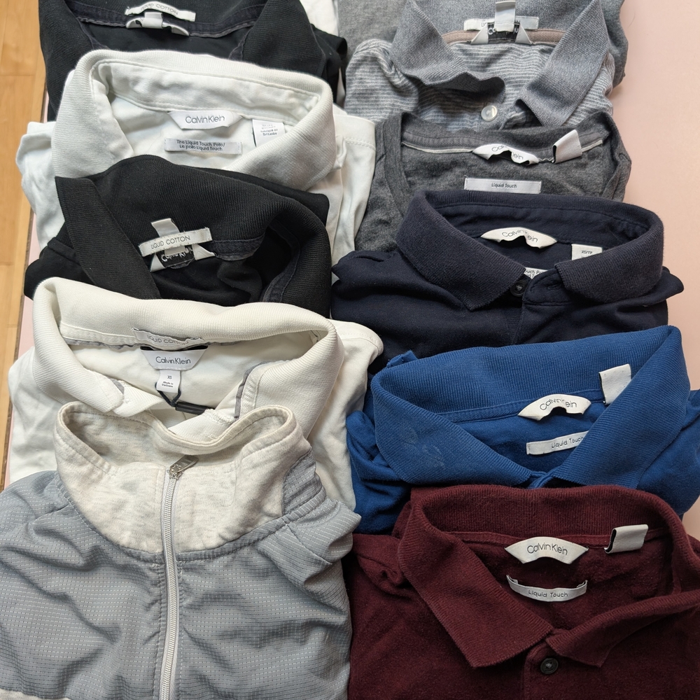 12 Calvin Klein Polo Liquid Cotton V Neck Zip-Up Collection XS